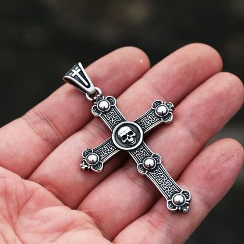 Gothic Skull Cross Pendant Stainless Steel Biker Men Necklace Punk Hip Hop Skull Pendant Chain Fashion Jewelry Gift Wholesale
