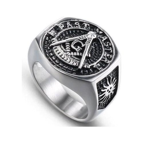 Vintage Religious Masonic Gold Silver Plated Stainless Steel Ring For Men
