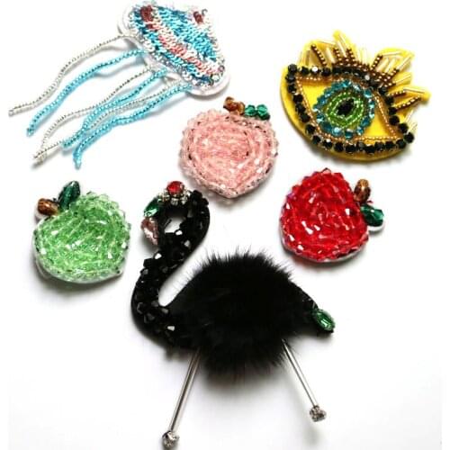 Animals Handmade rhinestone beaded patches for clothing DIY sewing patch embroidered applique decorative sequins Parches