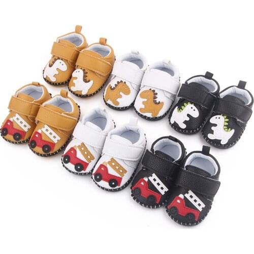 Spring and Autumn New Hand-sewn Sole Baby Shoes Soft Rubber Sole Anti-skid Baby Shoes PU Leather Cartoon Toddler Shoes