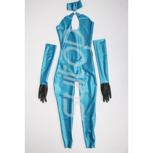 New arrived!! Sexy latex catsuit+gloves in Metallic blue