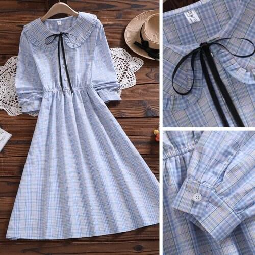 Autumn Dress New Small Fresh Doll Collar Dress Mori Girl Waist Slimming College Style Long Sleeve Dress WomenS Gown 2020