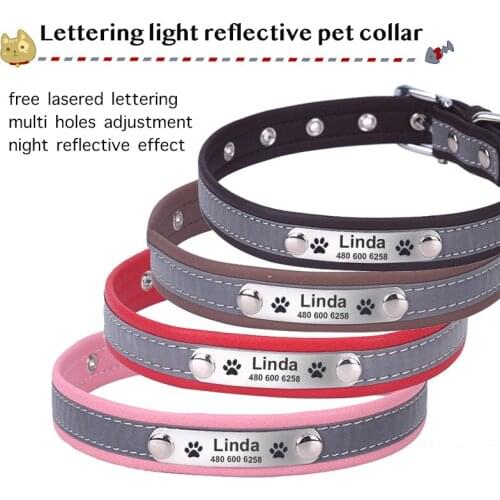 High Quality Durable Dog Cat Pet Necklace Collar Free Lettering Light Reflective Multi Colors Pet Collar
