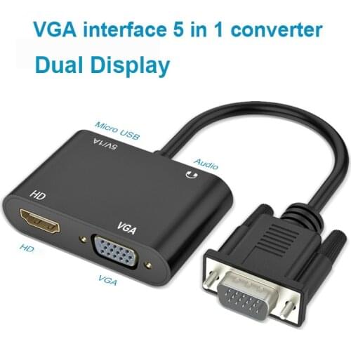 VGA To HDMI-Compatible Adapter VGA Splitter with 3.5mm Audio Video Converter Dual Display for Laptop PC To Projector TV Monitor