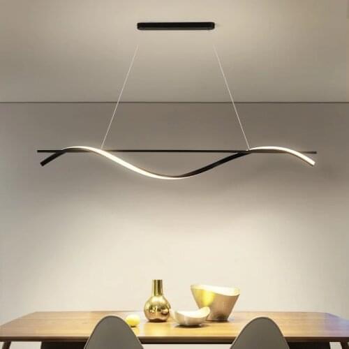 Dining Room Pendant Light Modern Simple Led Strip Home Decor Creative Design Sense Bar Kitchen Island Pendant Lights Black