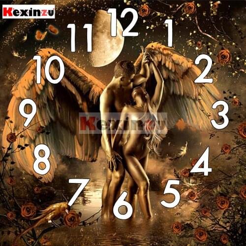 Full Square Round 5D Diamond Painting Kit With Clock Mechanism Cross stitch Diamond Embroidery Mosaic Couple Angel Gift HA022