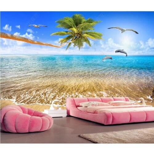 Custom photo wallpaper for walls 3 d murals Beautiful seascape beach trees love dolphin TV background wall papers painting decor