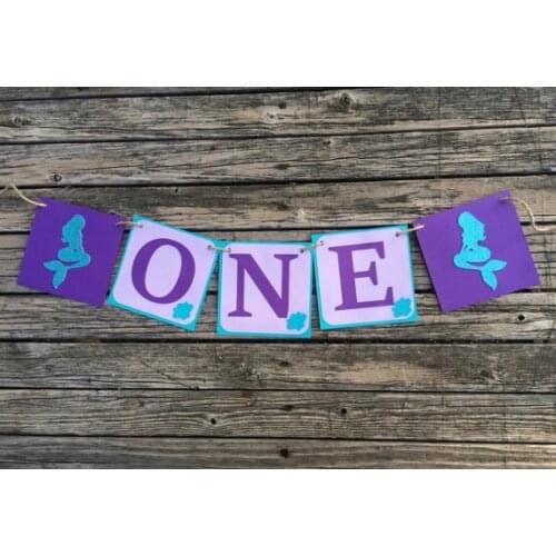 CUSTOM AGE color ONE Mermaid birthday highchair Banners baby shower under the sea buntings nursery room garlands photobooth