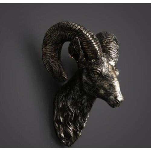 Attract Big rhinoceros Statue for Home Decor Sheep wall hanging large animal head wall decoration American retro resin crafts