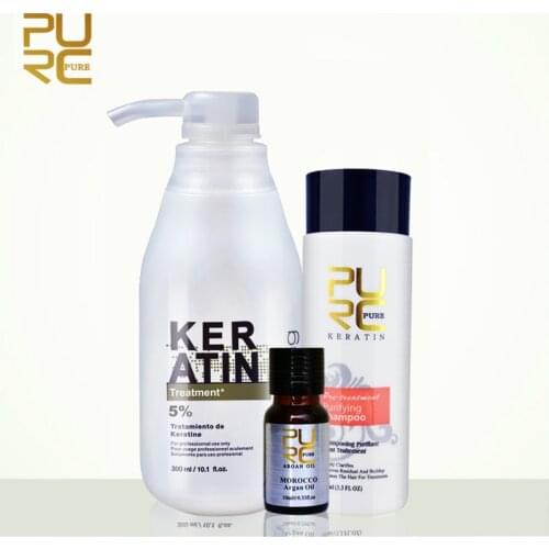 PURC brazilian keratin hair straightening treatment 5% formalin keratin and 100ml purifying shampoo free gift argan oil 11.11