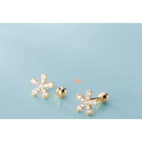Real 925 sterling Silver Stud Earring Micro Pave CZ flower ear tragus helix cartilage piercing jewelry 1pair