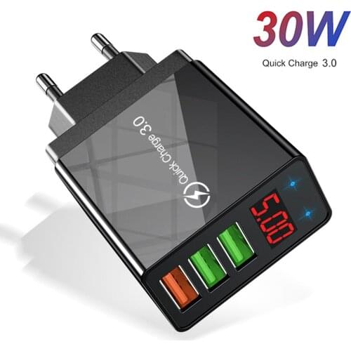 Quick charge 3.0 USB Charger for iPhone 11 7 Xiaomi Samsung Huawei 5V 3A Digital Display Fast Charging Wall Phone Charger