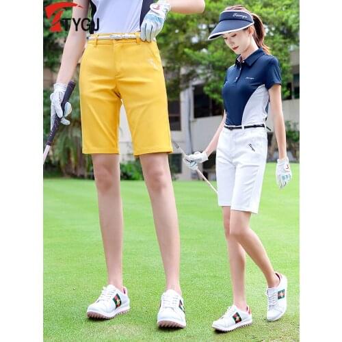 2019 Summer Golf Lady Shorts Stretch Knee length Shorts Women Breathable Soft Comfortable Solid color Golf Sports Shorts XS-XL