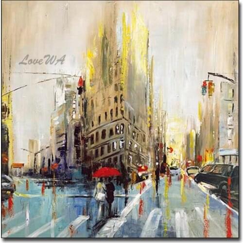 Modern City Building Scenery Picture Paintings 100% Hand-painted Unframed Abstract Oil Painting Canvas Wall Art For Hotel Deco