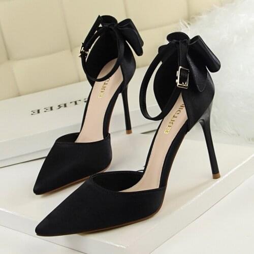 BIGTREE Shoes Fashion Heels Bowknot Woman Stiletto Heels Stiletto Silk Satin Women Heels Shoes Ladies Wedding Shoes Women Sandal