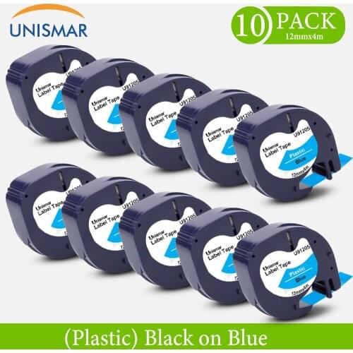 10Pack 12mm*4m 91205 Label Tapes Compatible DYMO LetraTag LT-100H Label Maker for DYMO LT Tape 91205 91335 91225 Black on Blue