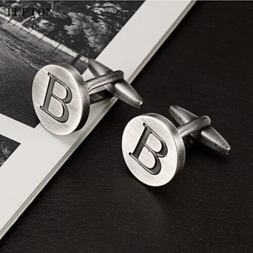 Lepton Letters B of an alphabet Cufflinks For Mens Antique Silver plated Round Letters B cuff links Men shirt cuffs Cufflinks