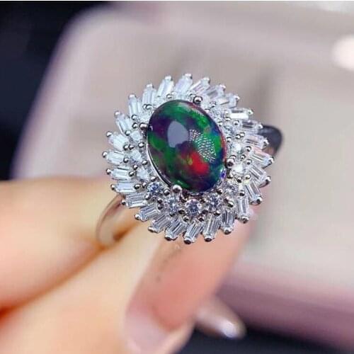 Womens New Ring Natural Opal Ring 925 Silver Luxury Atmosphere Design Exquisite and Elegant Style 6*8mm