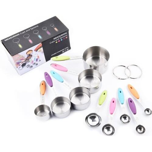 10PCS Stainless Steel Measuring Spoons Cups Metal Scoop Set for Baking Cooking Tablespoons Home Tools Kitchen Accessories