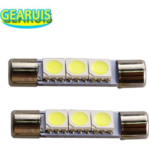100pcs Flood Festoon Dome T6.3 28mm 31mm 3 SMD 5050 LED 3smd Light Bulb Car Vanity Mirror Lights Sun Visor Fuse Light White 12V