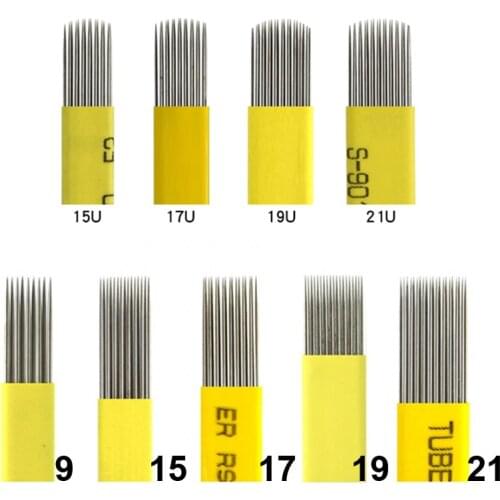 DOUBLE ROW 100pcs Microblading 9/15/17/19/21/14 Pin Shading Blade Tattoo Needles Microblading Needle Fog Eyebrow & Lips Needles