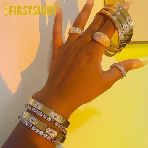 2021 New Band Lucky Turkish Evil Eye Hamsa Hand Bangle Evil Eye Charm Gold Silver Color Bracelet Women Fashion Jewelry