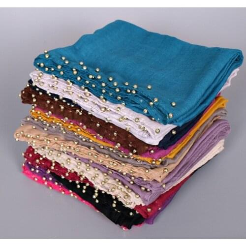 24 pieces/lot) New deisgn girl plain gold pearl shawls beaded headband hijab fashion wrap long muslim scarves/scarf YW13