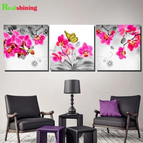 3 piece Diamond Painting Pink Phalaenopsis,rhinestone Crystal diamond art paintings,Full square Drill Mosaic,5D Puzzle N1867