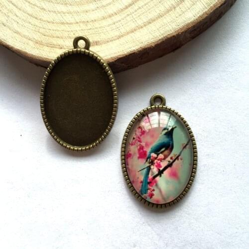 5pcs/lot Oval Necklace Pendant Setting Antique Bronze Silver Glass Cabochon Blank Base Supplies for Jewelry T191 T192