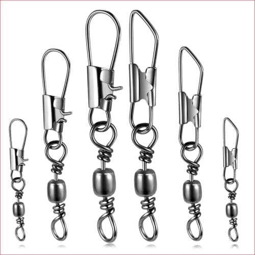 50PCS Fishing Connector Pin Bearing Rolling Swivel Stainless Steel Barrel Snap Fishhook Lure Swivels Set For Accessories Tackle