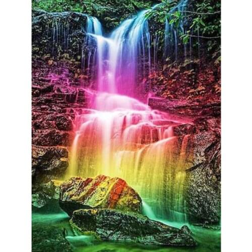 5D DIY Diamond Painting Square/Round Diamond Landscape Painting Color Waterfall Scene Picture Cross Stitch Embroidery Art WG3094
