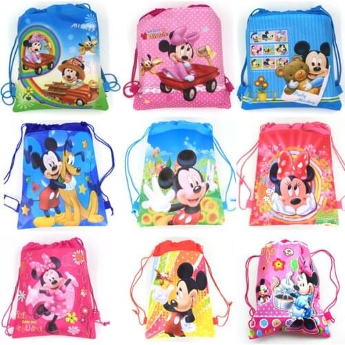 8/16/24/32 pcs/lot Disney Mickey Minnie Mouse Theme Birthday Party Non-woven Fabric Drawstring Bags High Quality Storage Bag