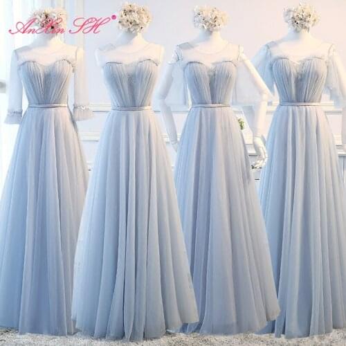 AXJFU princess grey flower lace Bridesmaid Dress vintage ruffles party fashion boat neck a line pink long Bridesmaid Dress
