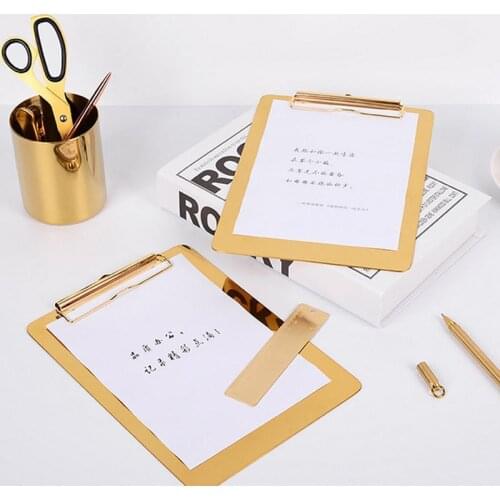 Nordic Style Clipboard Gold Stainless Steel Menu Folder Data File Clamp A4 Cardboard Clip
