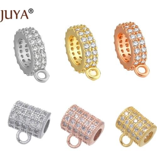 JUYA Bail Beads Spacer Beads Fit European Zircon Charm Connectors for DIY Bracelet Necklace Making Jewelry Findings Links