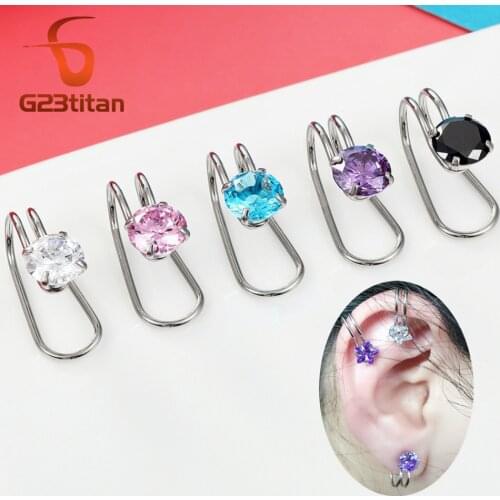 Zircon Stainless Steel Ear Clip Earrings Fake Ear Piercing Rings for Women Fake Earrings