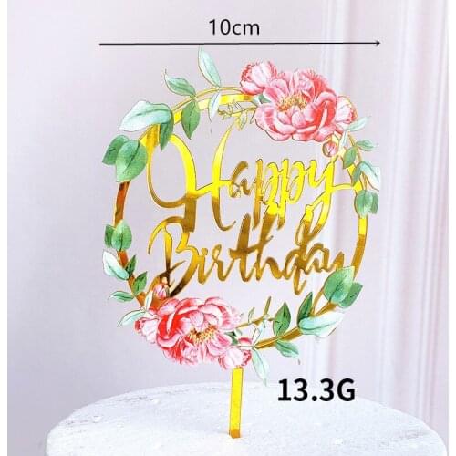 Color Printing Flower Cake Topper Insert Card English Small Fresh Baking Cake Tool Happy Birthday Party Decoration Supplies