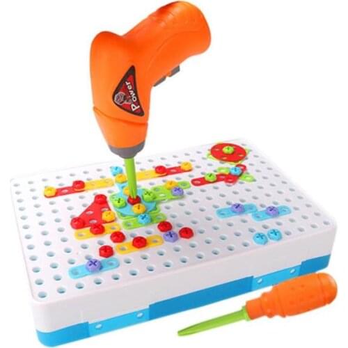 Kids Drill Toys Creative Educational Toy Electric Drill Screws Puzzle Assembled Mosaic Design Building Toys Boy Pretend Play Toy