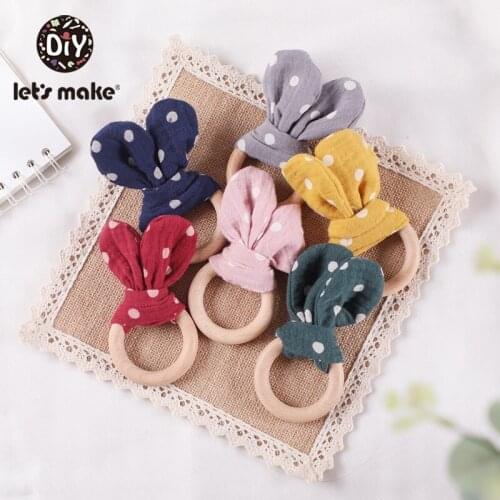Lets Make 5 pcs Wooden Teeth Baby Toys Silica Gel DIY Bracelet Cover Wave Point Rabbit Ears Toy Beech Wood For Kids