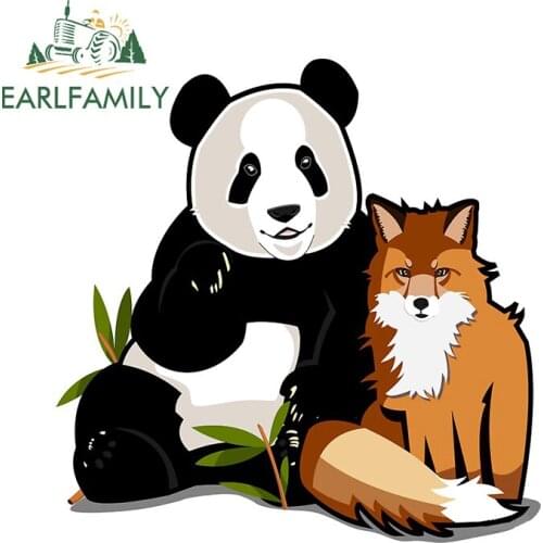 EARLFAMILY 13cm x 12.7cm for Panda Bear and Fox Auto Decal Vinyl Car Sticker Waterproof Scratch-proof Window JDM Assessoires