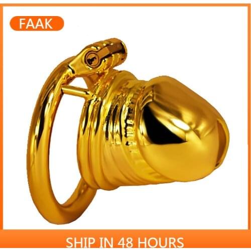 FAAK Golden New Male Stainless Steel Chastity Lock Cb Bird Cage Chastity Metal Jj Penis Penis Lock 6.8*5*3.7cm