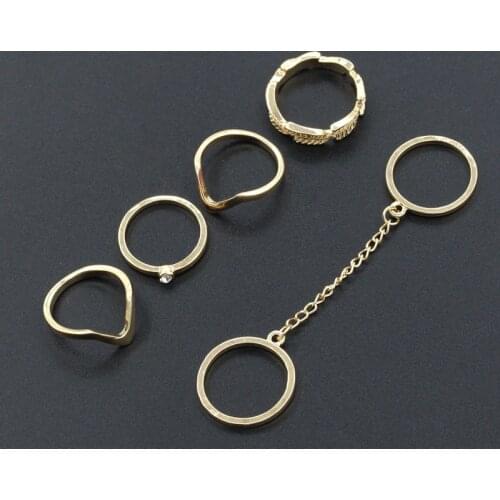 Different Patterns Chain Connecting Crystal Knuckle Ring Silver Plated Golden Fashion Midi Rings for Women 6 pcs/set