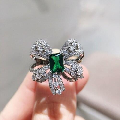 925 Silver New Fashion Fine Jewelry Set Green Crystal Butterfly Necklace Simple Earrings Exquisite Ring For Women Gift Wholesale