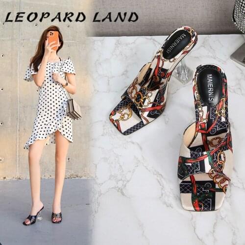 LEOPARD LAND Summer Candy Color Fashion Crystal High-heel Large Size Open-toe Slippers Printed Fish Mouth Womens Sandals WZ