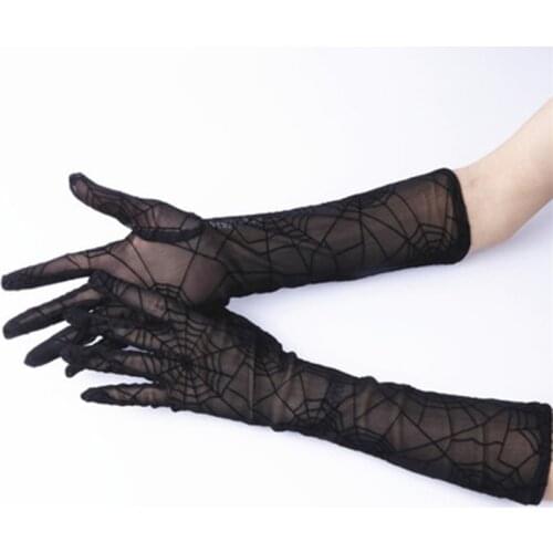 Summer Thin Long Sunscreen UV Spider Web Lace Gloves Sexy Female Yarn Transparent Elastic Etiquette Cycling Driving Mitten L79