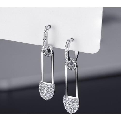 Fashion Cubic Zircon Sliver Color Small Hoop Earrings Geometric Safety Pin Earrings For Women Wedding Jewelry Accessories