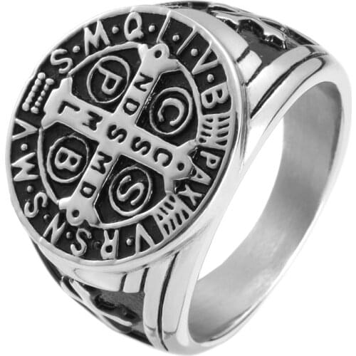 316L Stainless Steel Cross Catholic Church Saint Benedict of Nursia Christianity Jesus Exorcism Ring