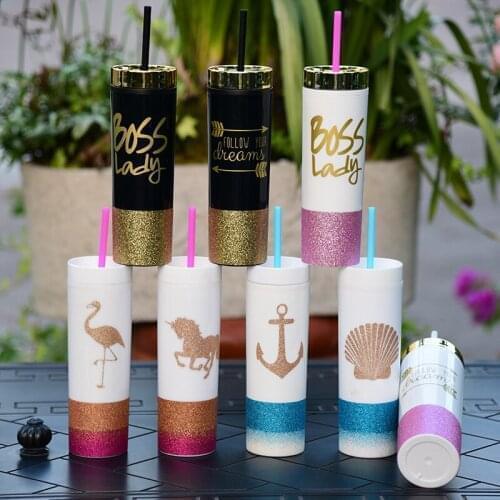 2021 new 16oz /473ml ETSY Creative SKINNY cup with glitter gold tumbler reusable double wall tumbler with straw