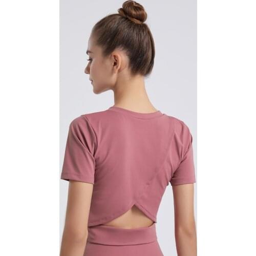 New Yoga Shirts Active Wear Work Out Top Running Workout Womens Sport T-Shirts Fitness Wear Breathable Short Sleeve Tight Soft