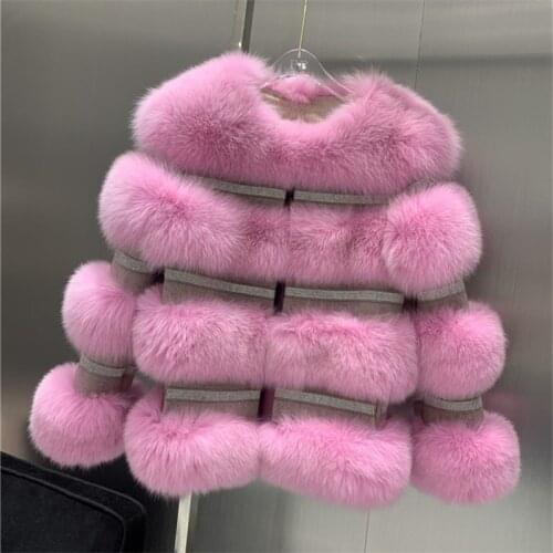 2021 Winter New Real Fox Fur Coat Women Genuine Fox Fur Jacket Splicing Cashmere Woolen Fur Coats With Crystal Diamonds